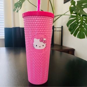 Hello Kitty Cup Studded Tumbler with Straw & Lid PINK